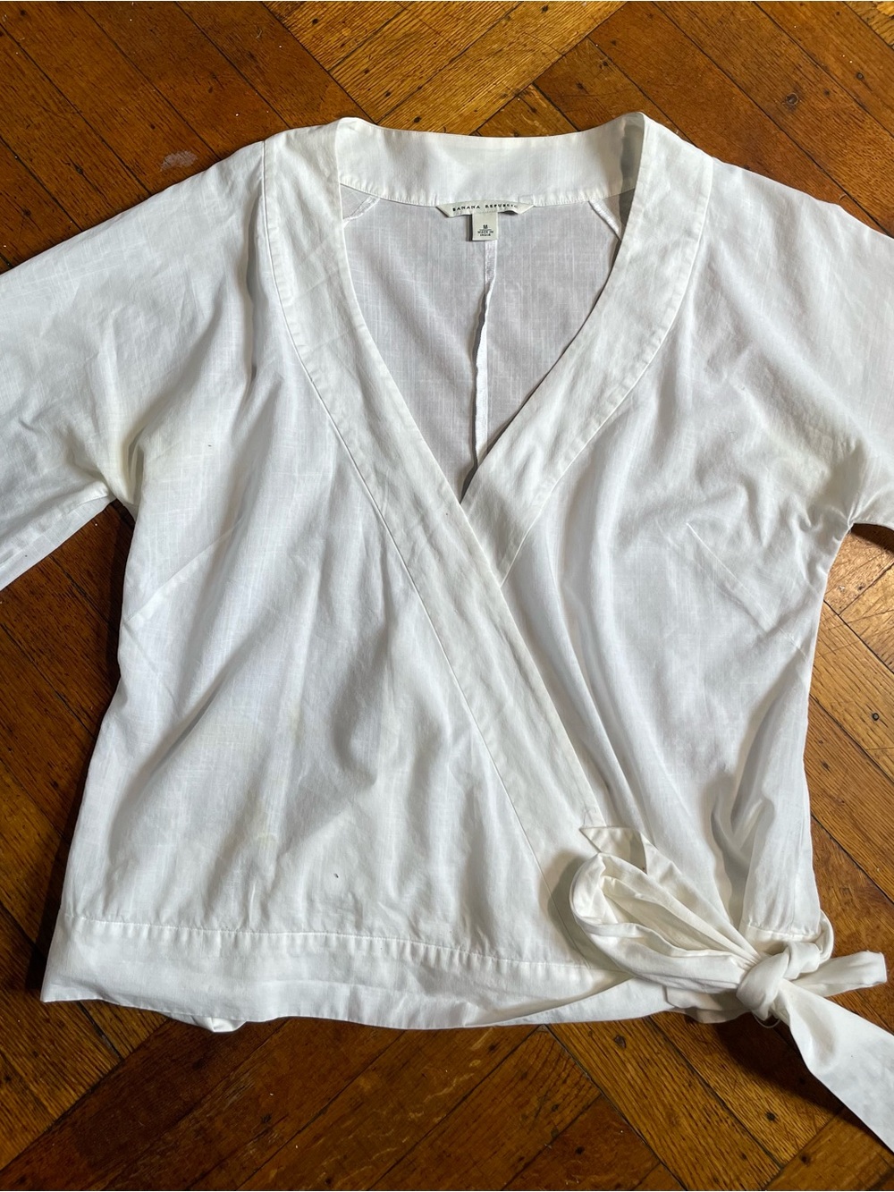 Banana Republic White Cotton Wrap Tie Kimono Surplice Blouse Top M